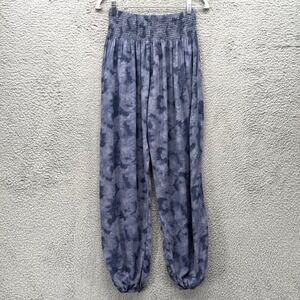 Tie Dye Harem Pants Smocked Waist Loungewear Joggers Blue Gray Boho Casual yoga